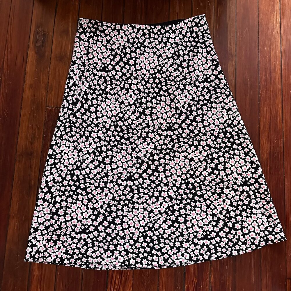 J. Crew Black and Pink Floral Midi Slip Skirt